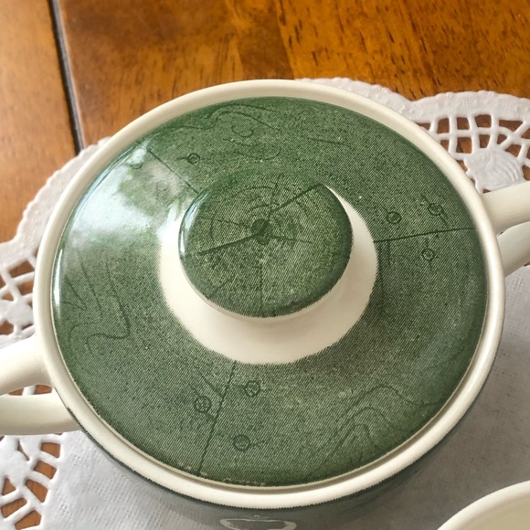 Vintage Royal USA Colonial Homestead Green Creamer Pitcher, Sugar Bowl with Lid - Picture 8 of 13